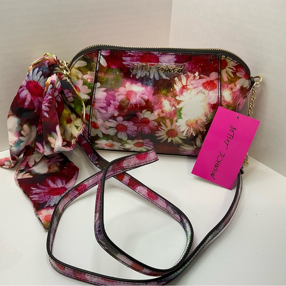 Betsey Johnson Floral Galaxy style print Crossbody purse Pink and Red XOANAYA